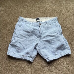 J. Crew Men's Linen blue/ white striped Flat Front Shorts sz 31 7” inseam